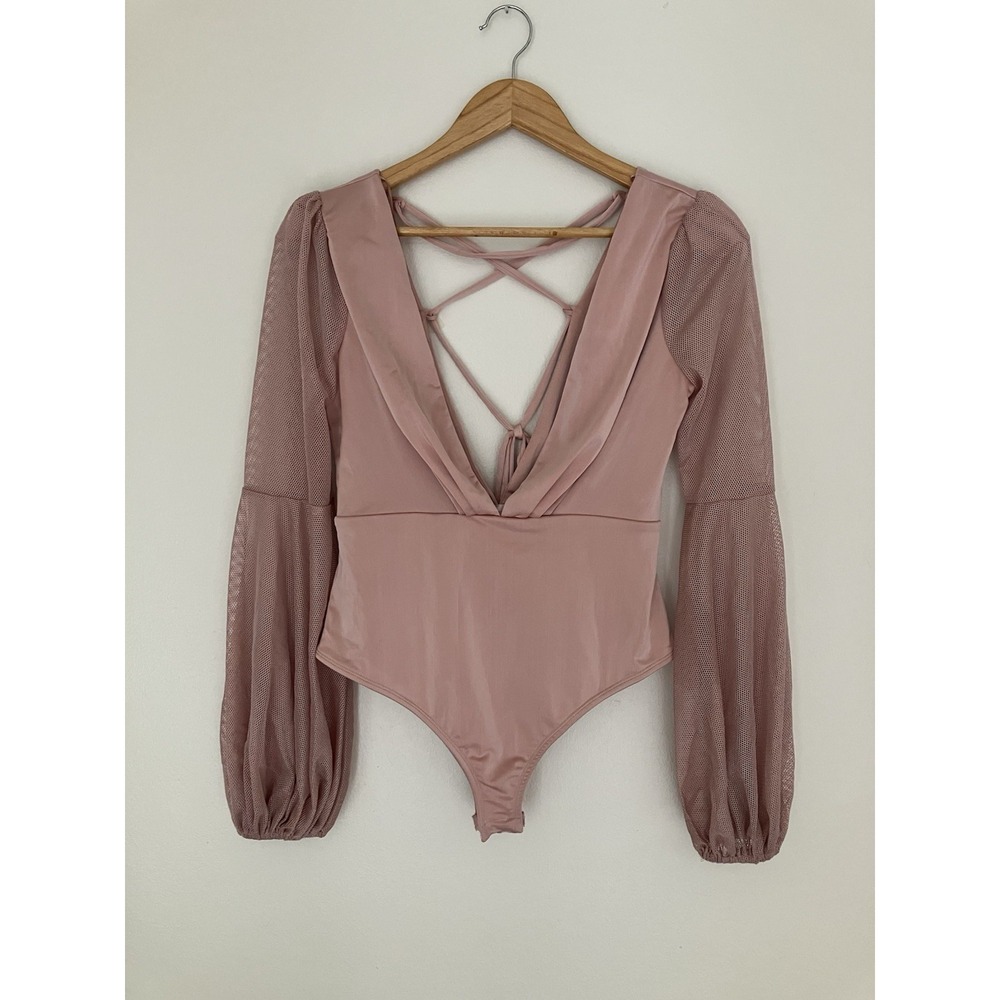 Rosevelvet Dusty Pink Bodysuit With Balloon Sleeves Size M Romantic Coquette